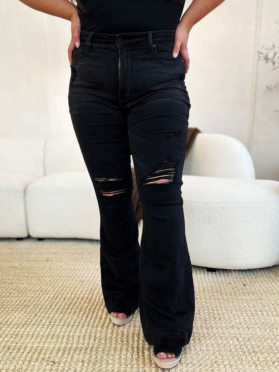 Judy Blue Full Size High Waist Distressed Flare Jeans - DaTrendStore.Com