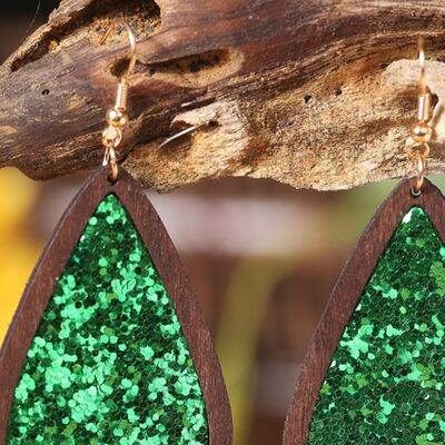 Sequin Wood Teardrop Earrings - DaTrendStore.Com