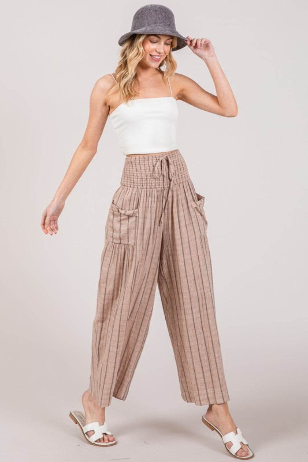 SAGE + FIG Cotton Gauze Wash Stripe Pants - DaTrendStore.Com