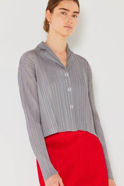 Marina West Swim Pleated Cropped Button Up Shirt - DaTrendStore.Com