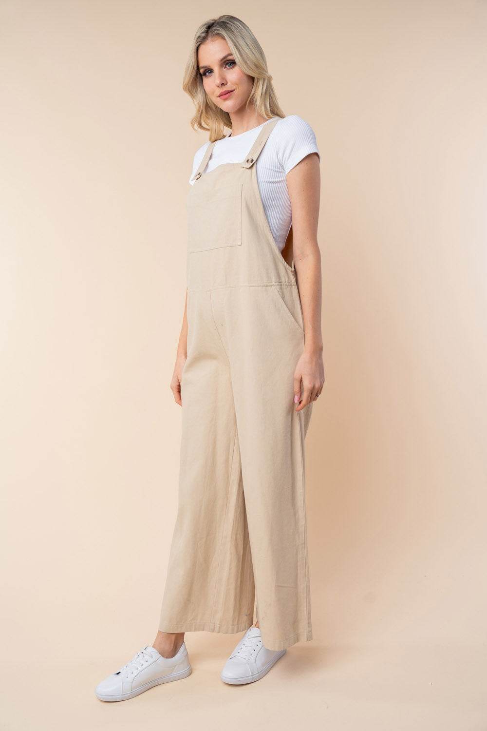 White Birch Sleeveless Wide Leg Jumpsuit - DaTrendStore.Com