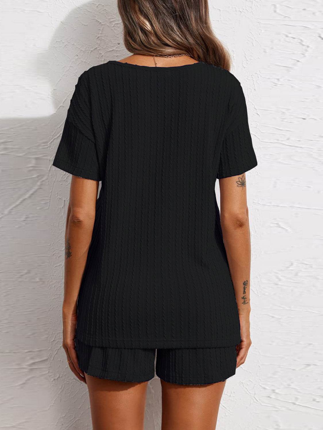 Notched Short Sleeve Top and Shorts Set - DaTrendStore.Com