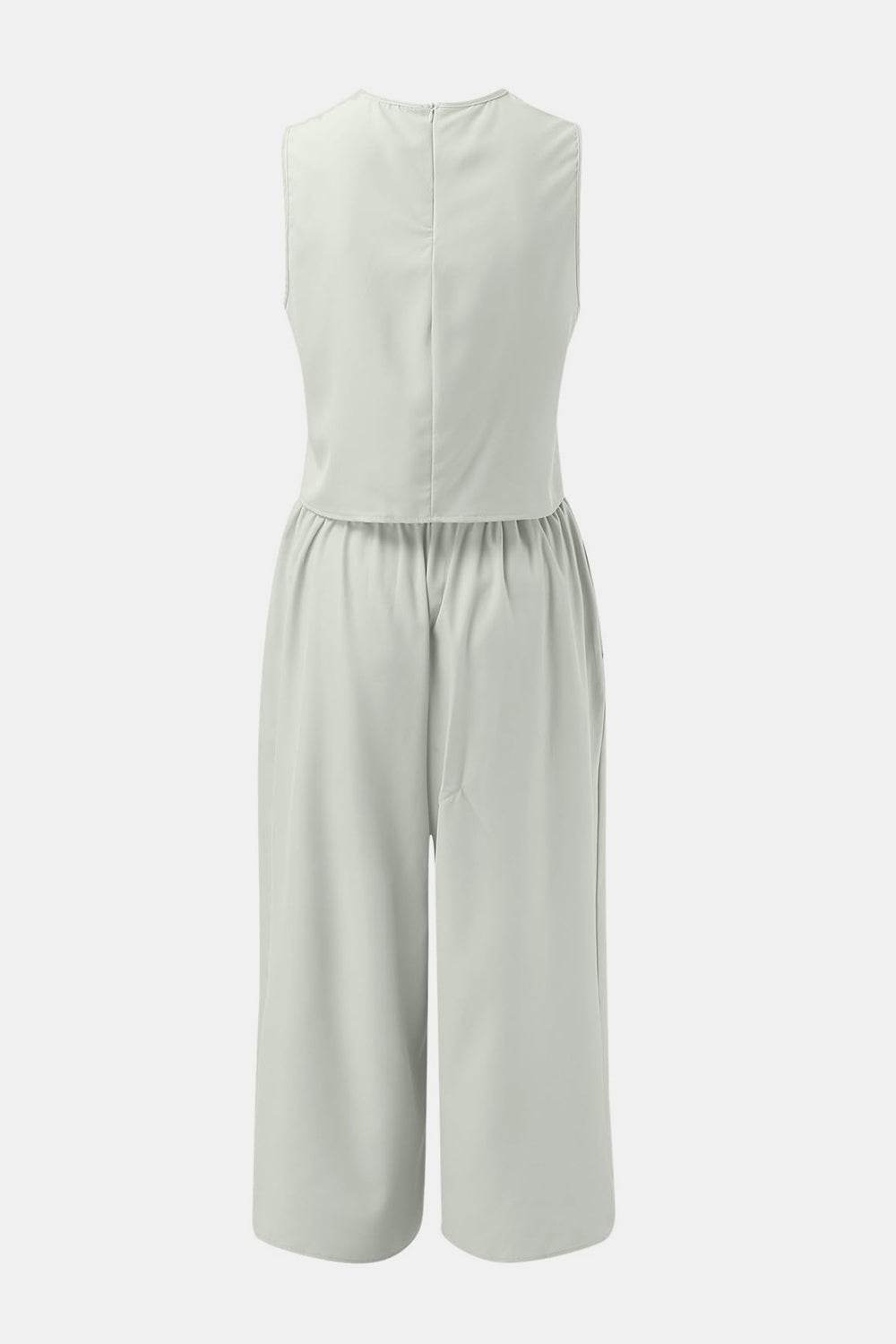 Round Neck Top and Wide Leg Pants Set - DaTrendStore.Com