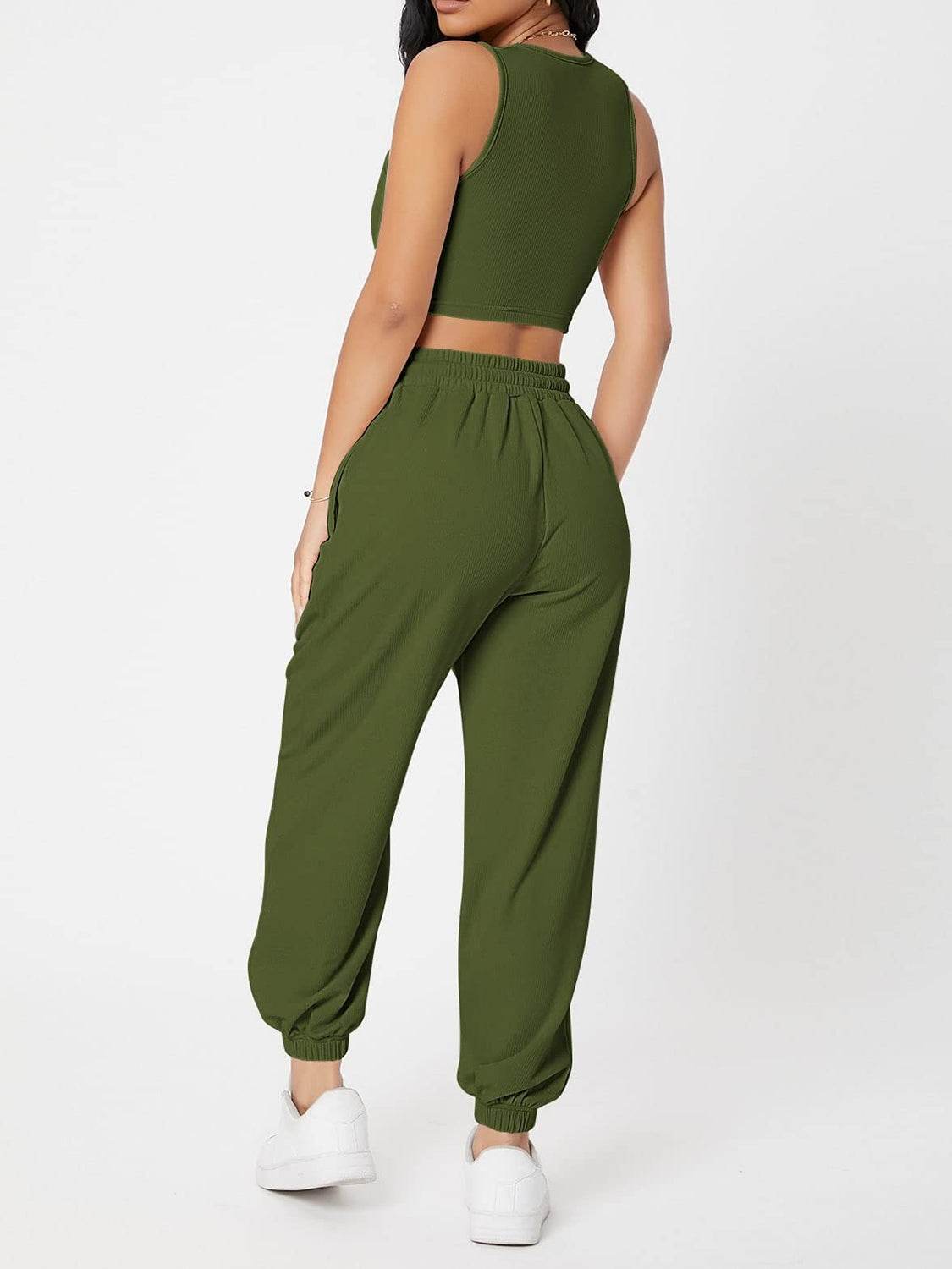 Wide Strap Top and Drawstring Joggers Set - DaTrendStore.Com