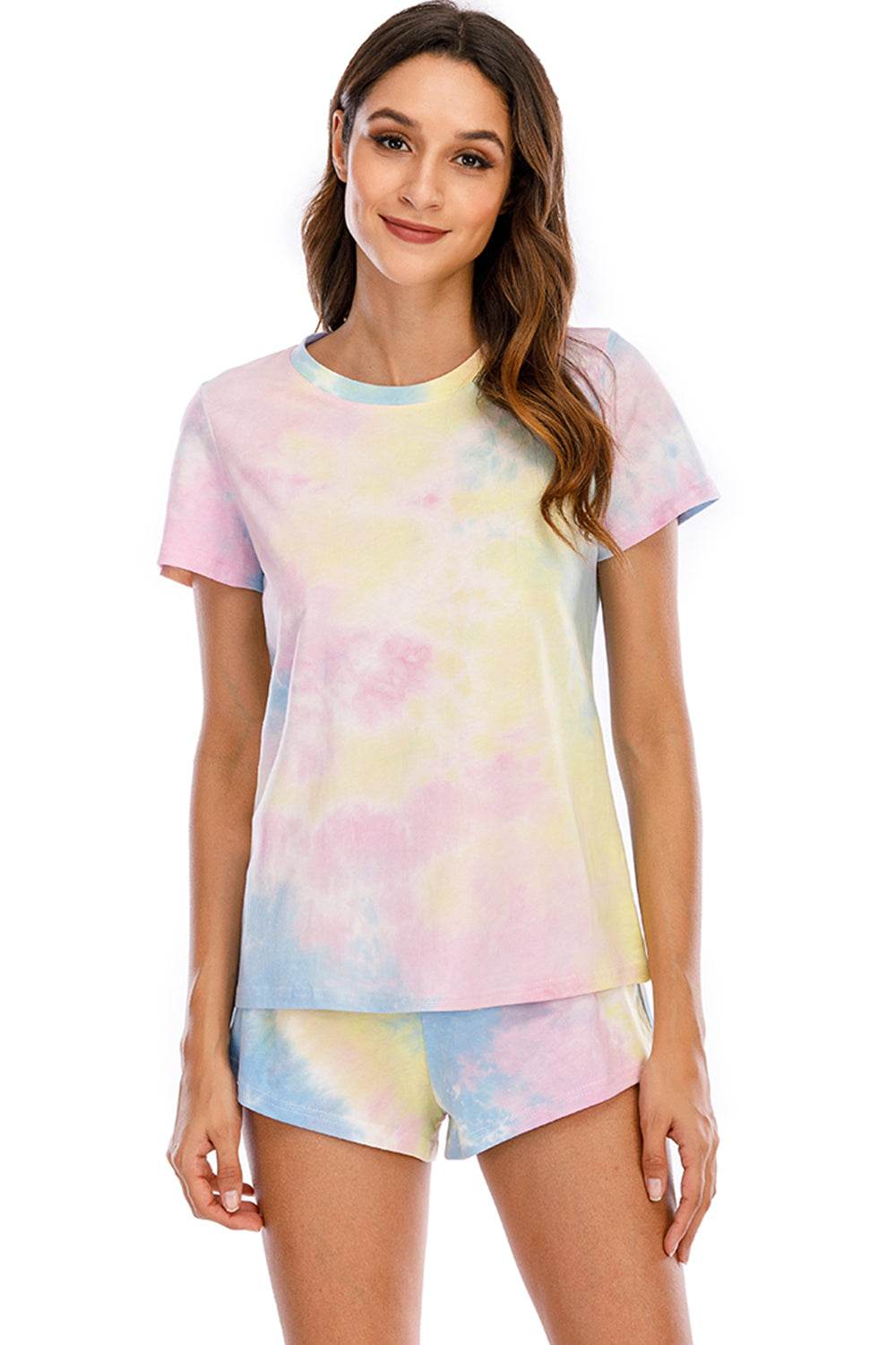 Tie-Dye Round Neck Short Sleeve Top and Shorts Lounge Set - DaTrendStore.Com