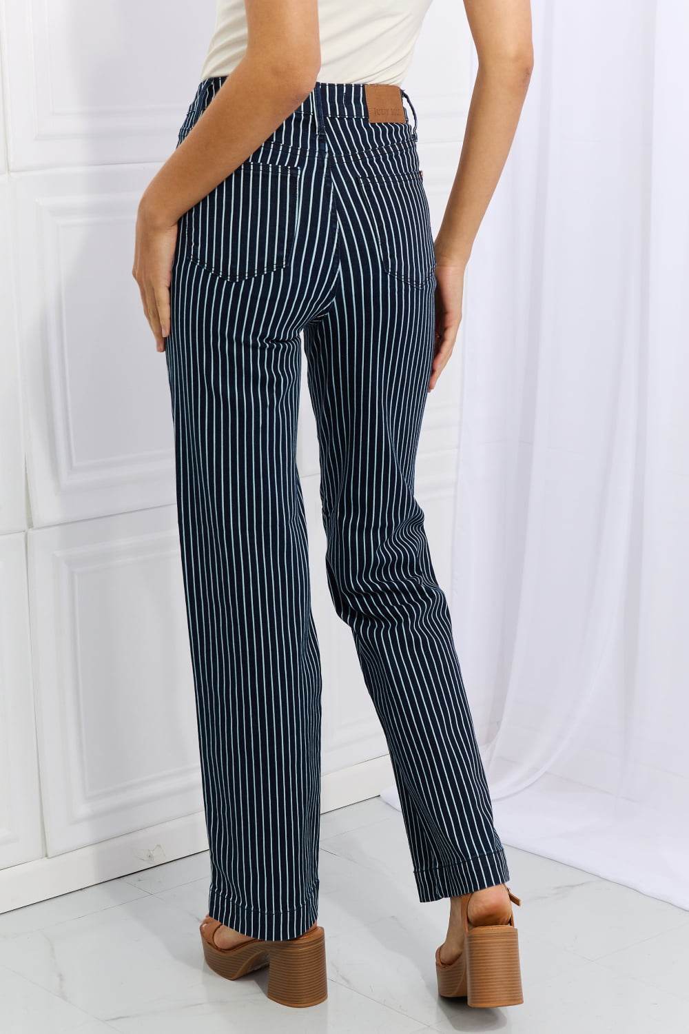 Judy Blue Cassidy Full Size High Waisted Tummy Control Striped Straight Jeans - DaTrendStore.Com