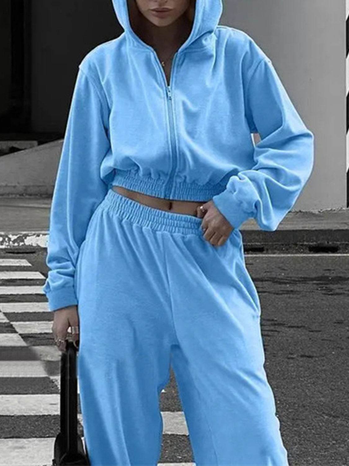 Zip Up Hoodie and Pocketed Pants Set - DaTrendStore.Com