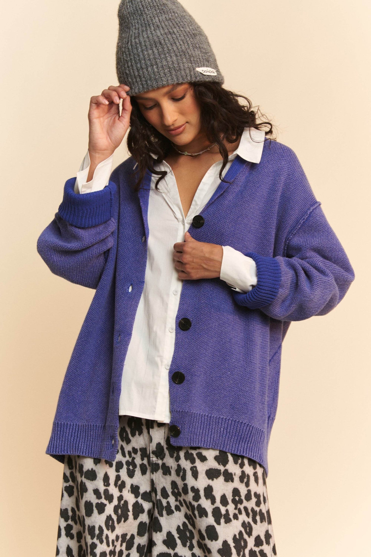 Davi & Dani Shawl Collar Ribbed Detail Button Up Cardigan - DaTrendStore.Com