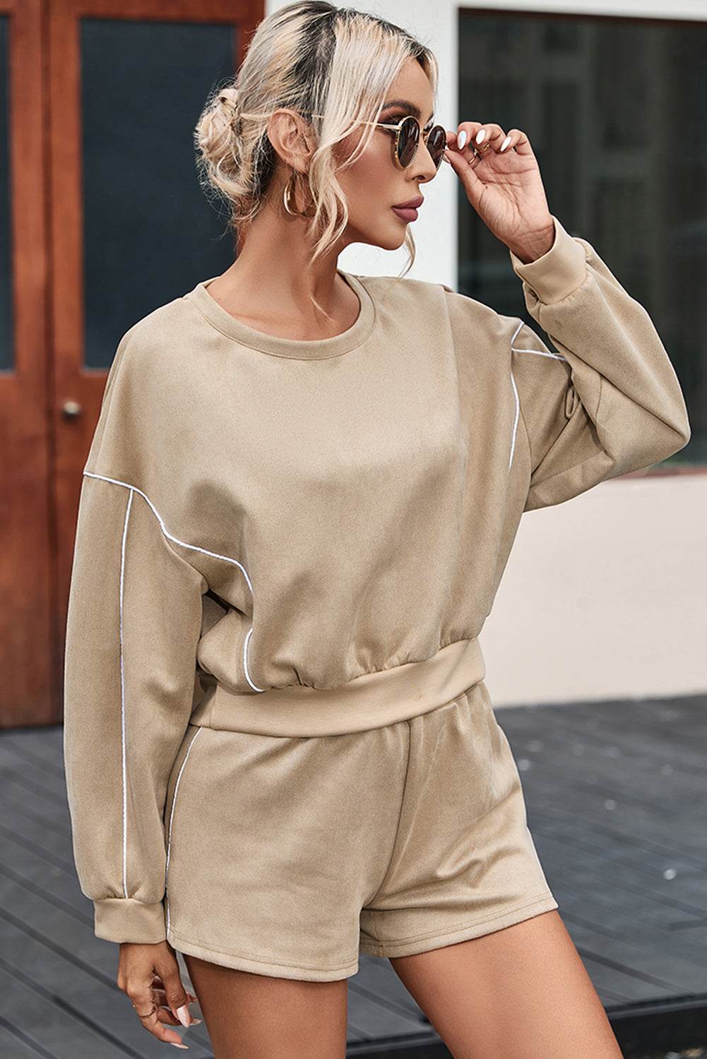 Round Neck Cropped Top and Shorts Set - DaTrendStore.Com