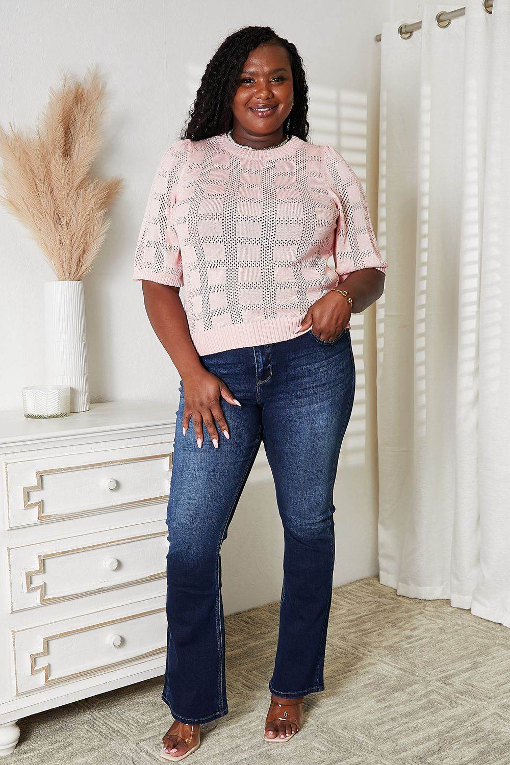 Mandy Ribbed Trim Round Neck Knit Top - DaTrendStore.Com