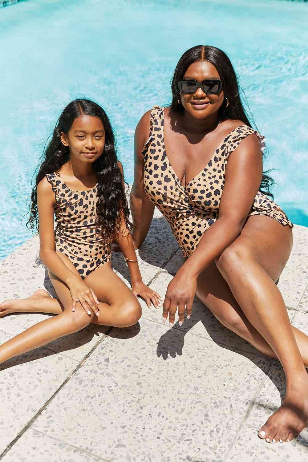 Marina West Swim Full Size Float On Ruffle Faux Wrap One-Piece in Leopard - DaTrendStore.Com