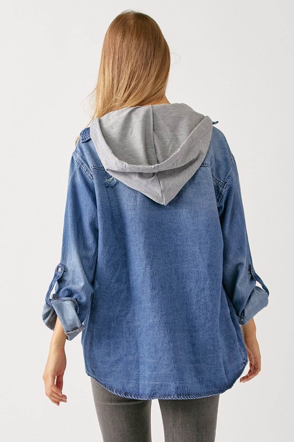 RISEN Zip Up Hooded Denim Shirt - DaTrendStore.Com