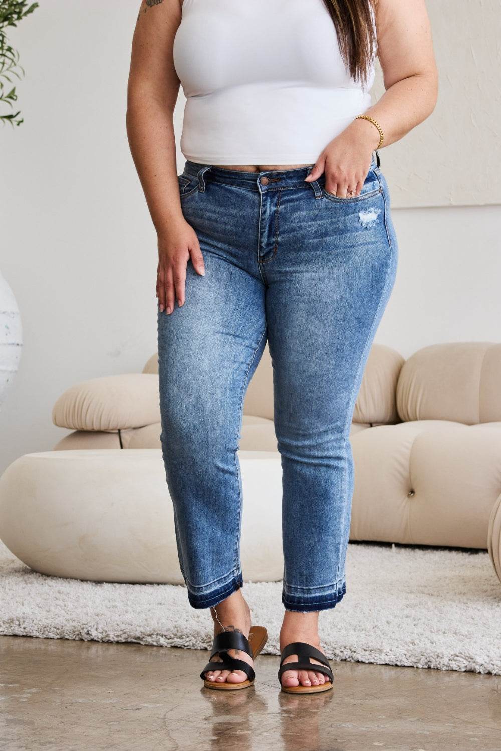 Judy Blue Full Size Release Hem Cropped Bootcut Jeans - DaTrendStore.Com