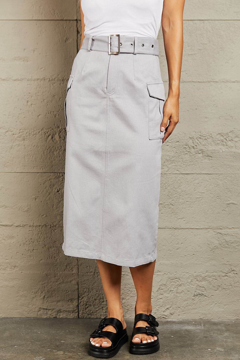 HYFVE Professional Poise Buckled Midi Skirt - DaTrendStore.Com