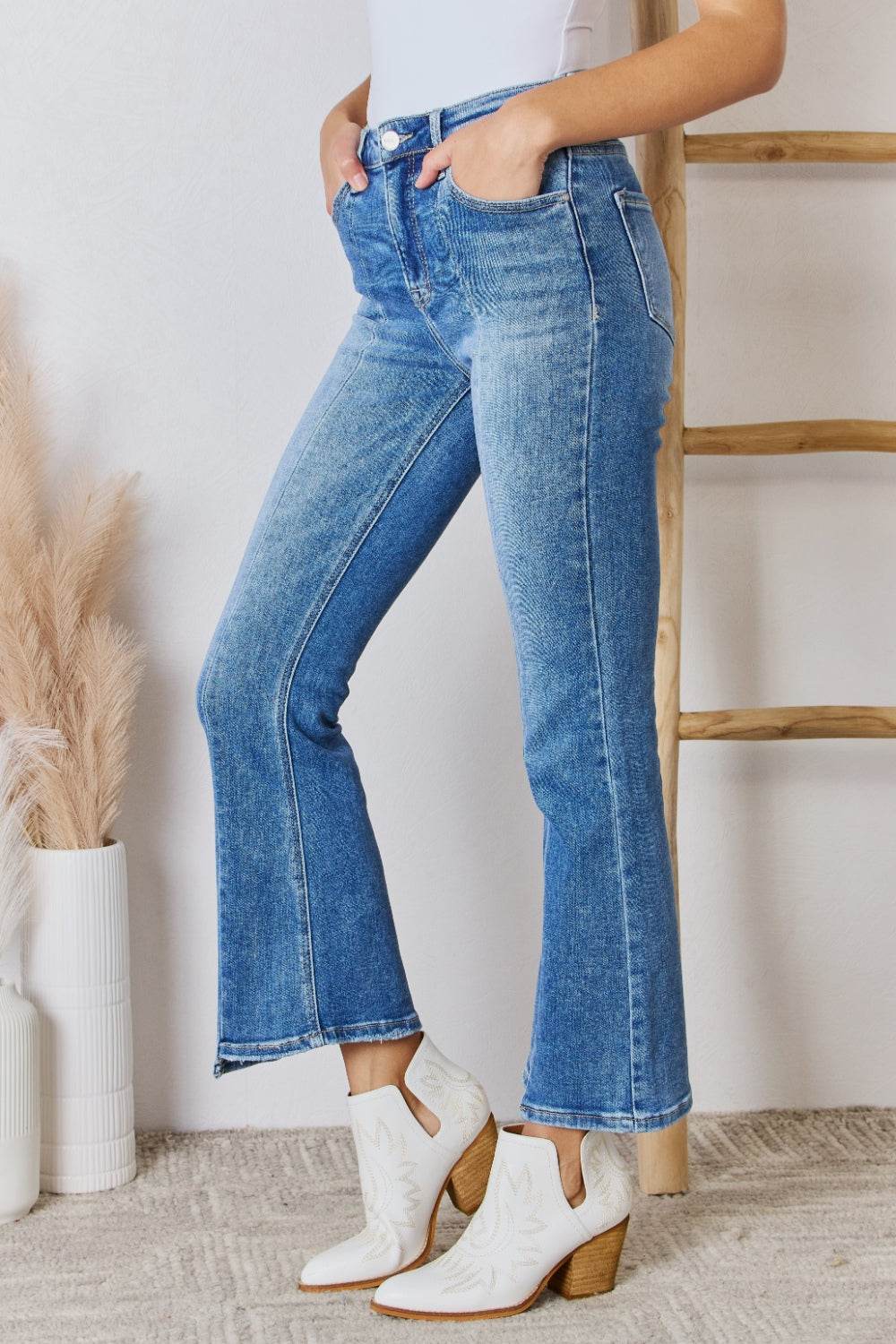 RISEN Full Size High Rise Ankle Flare Jeans - DaTrendStore.Com