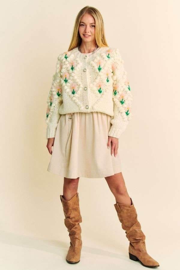 Davi & Dani Floral Pattern Button Down Cardigan - DaTrendStore.Com