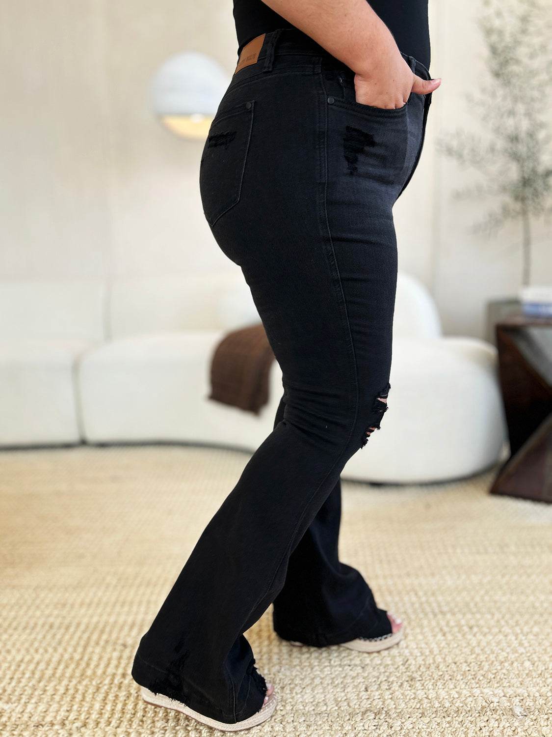 Judy Blue Full Size High Waist Distressed Flare Jeans - DaTrendStore.Com