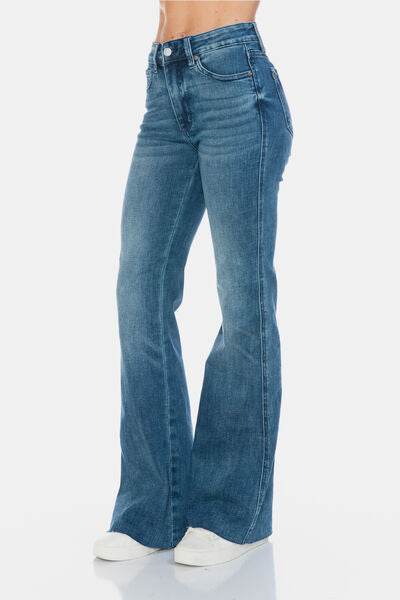 Judy Blue Full Size Tummy Control Cut Hem Flare Jeans - DaTrendStore.Com