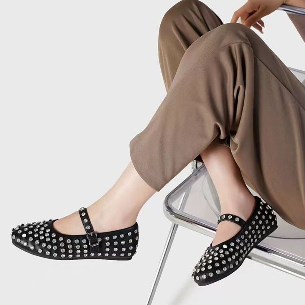 PU Leather Studded Flat Loafers