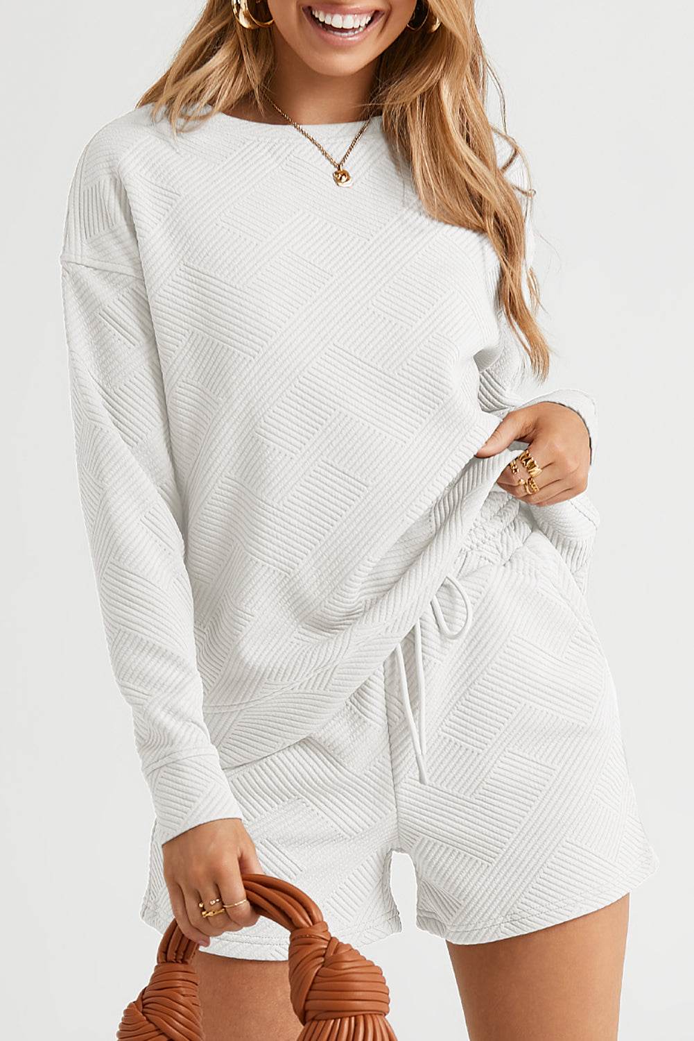 Round Neck Dropped Shoulder Top and Shorts Set - DaTrendStore.Com
