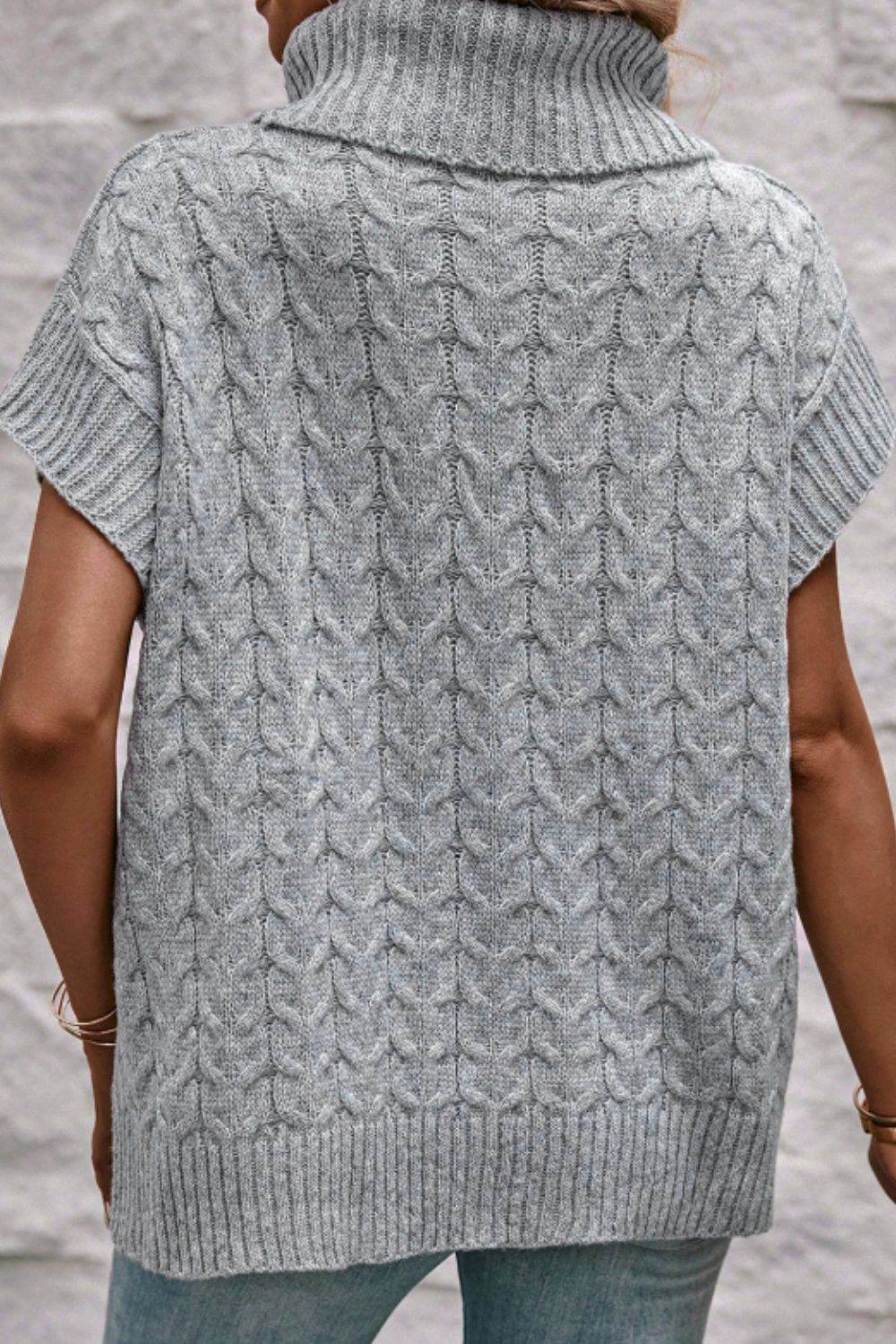 Cable Knit Turtleneck Short Sleeve Sweater - DaTrendStore.Com