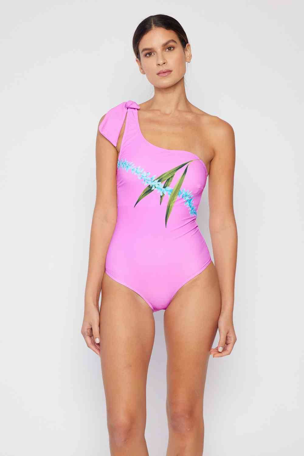 Marina West Swim Vacay Mode One Shoulder Swimsuit in Carnation Pink - DaTrendStore.Com