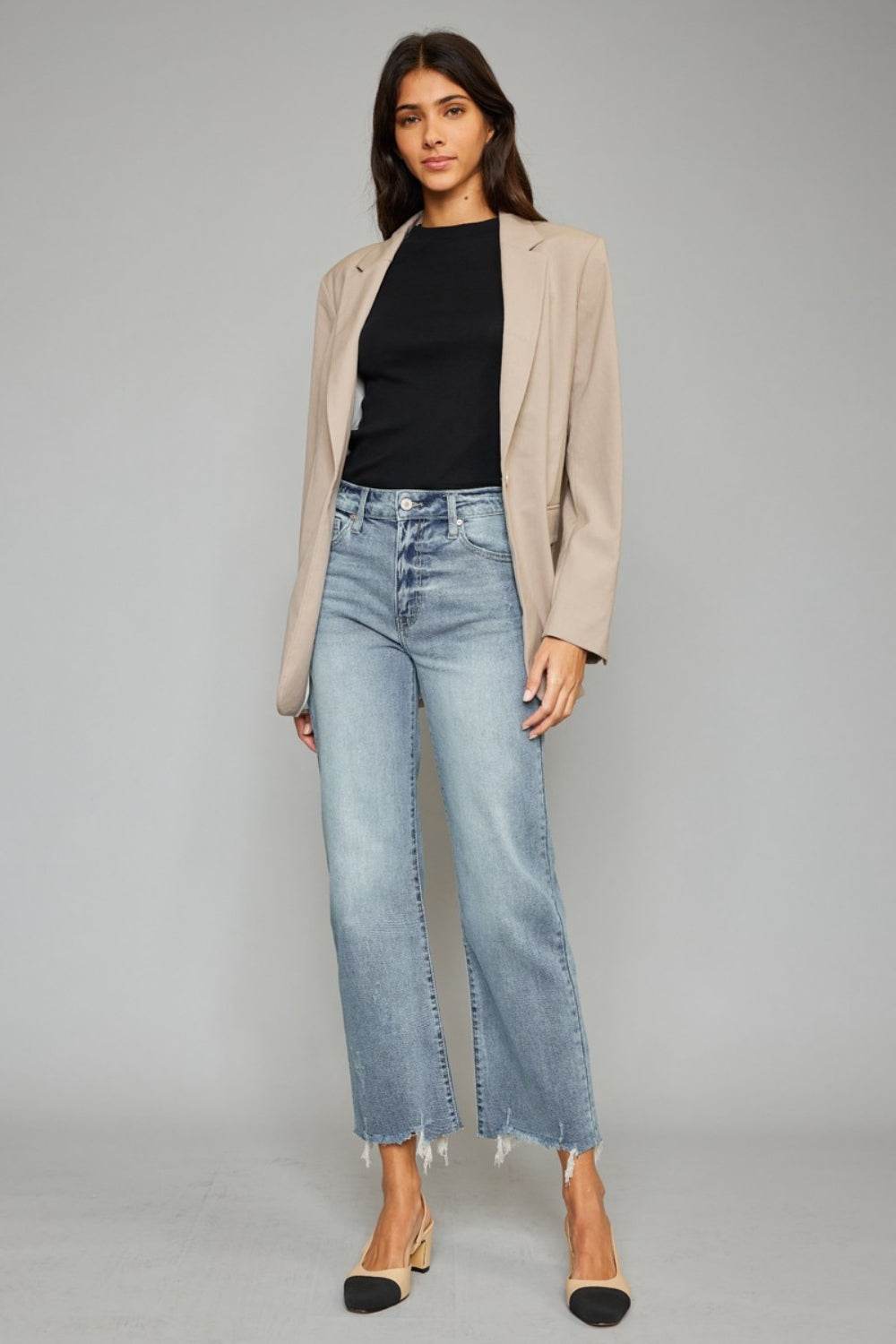 Kancan High Waist Raw Hem Cropped Wide Leg Jeans - DaTrendStore.Com