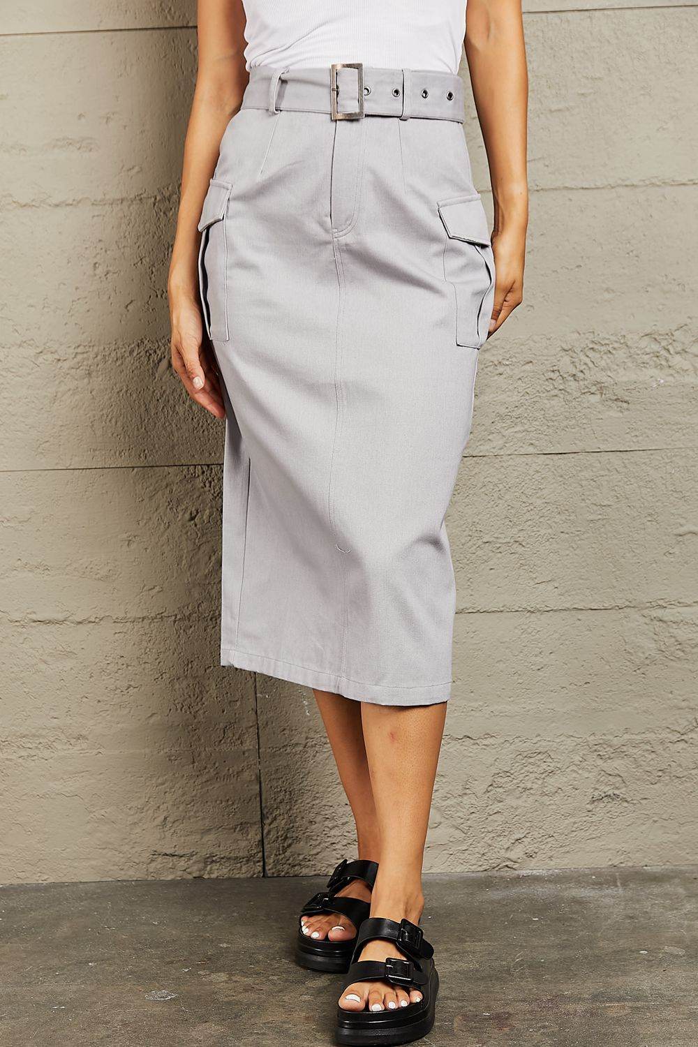 HYFVE Professional Poise Buckled Midi Skirt - DaTrendStore.Com