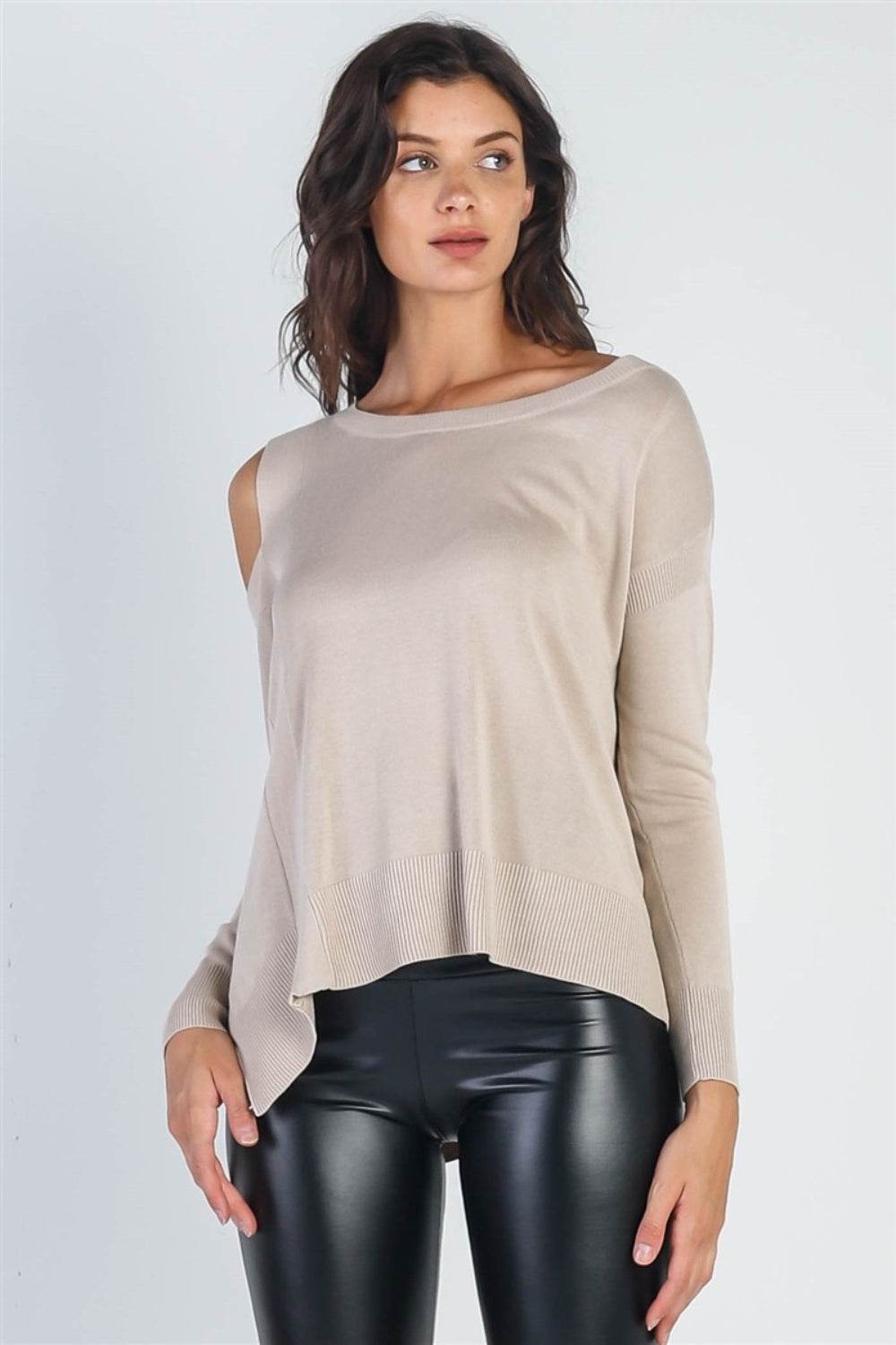 UNIQ Cold Shoulder Long Sleeve Knit Top - DaTrendStore.Com
