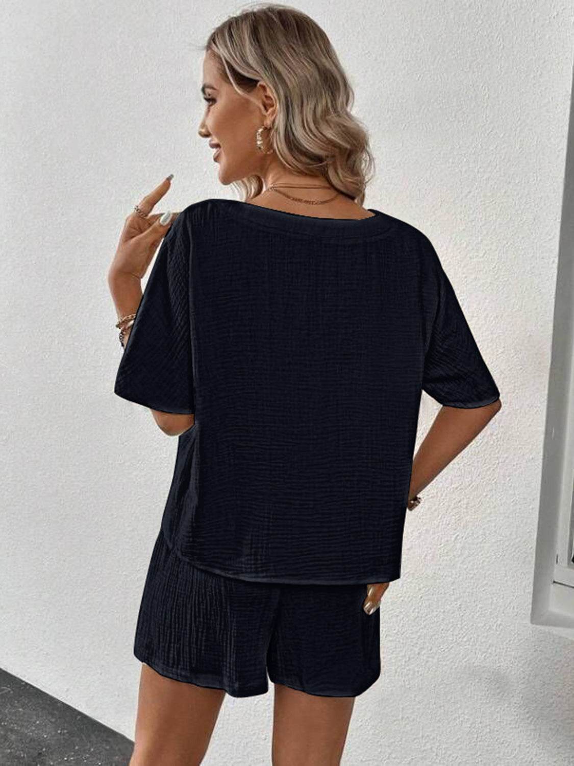 V-Neck Half Sleeve Top and Shorts Set - DaTrendStore.Com