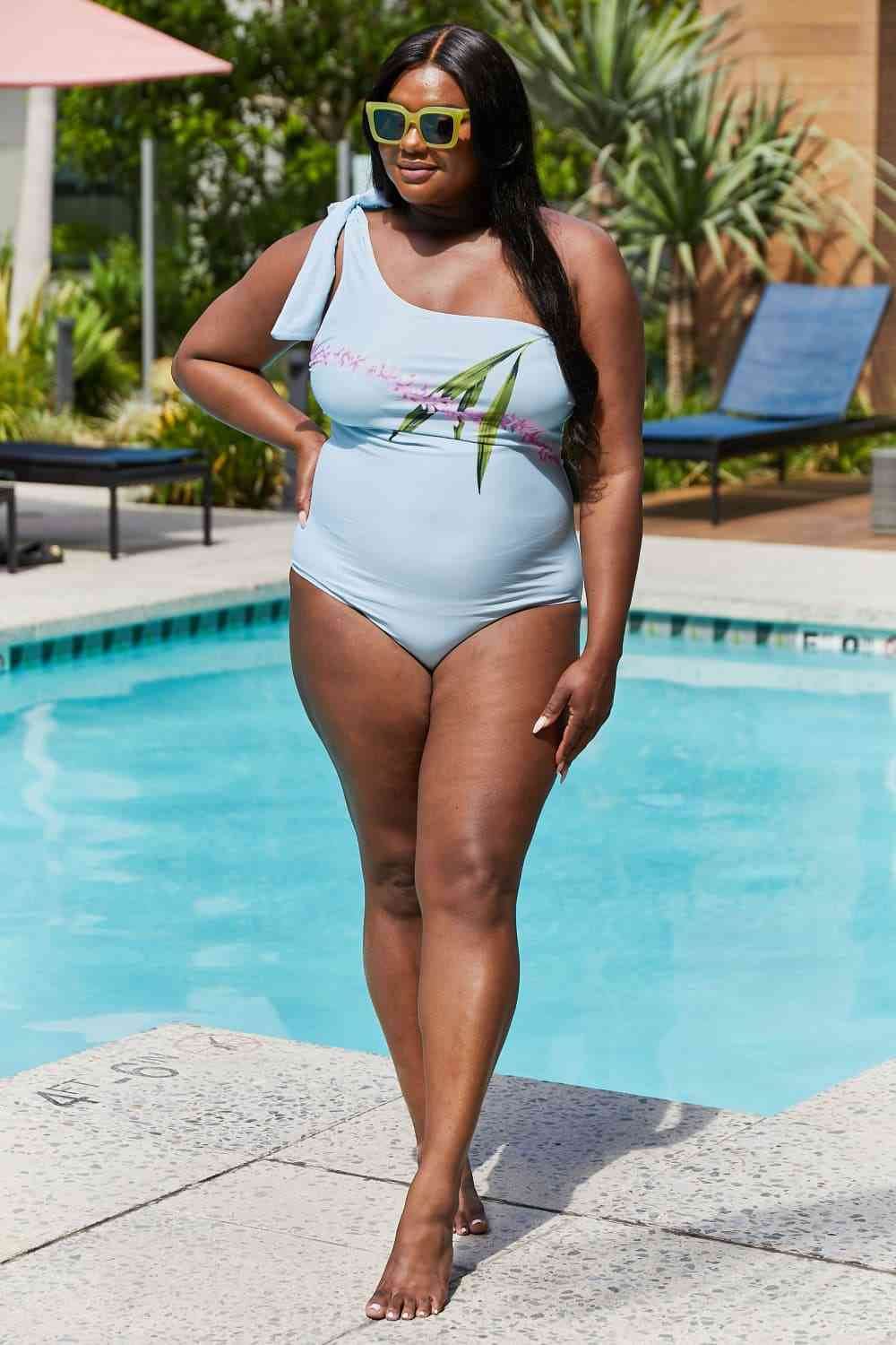 Marina West Swim Vacay Mode One Shoulder Swimsuit in Pastel Blue - DaTrendStore.Com