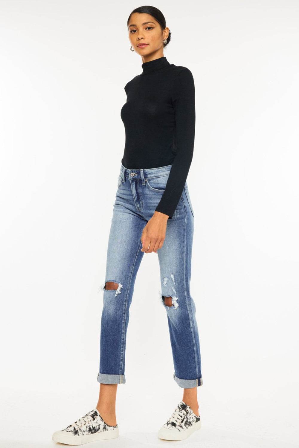 Kancan High Waist Distressed Hem Detail Cropped Straight Jeans - DaTrendStore.Com