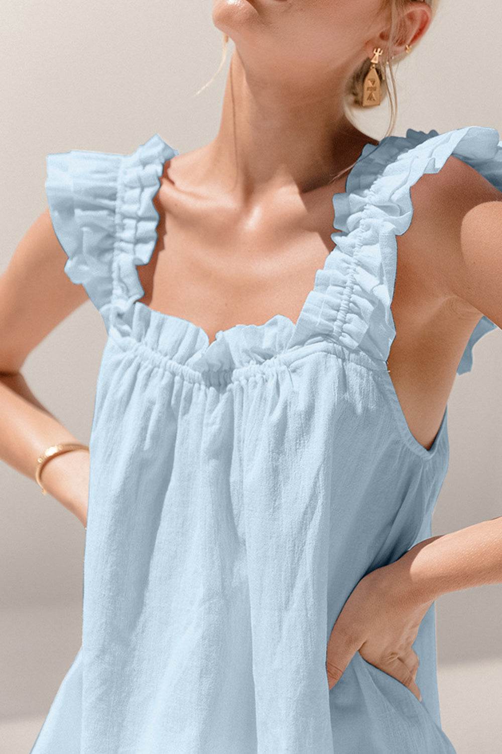 Ruffled Square Neck Top and Shorts Set - DaTrendStore.Com