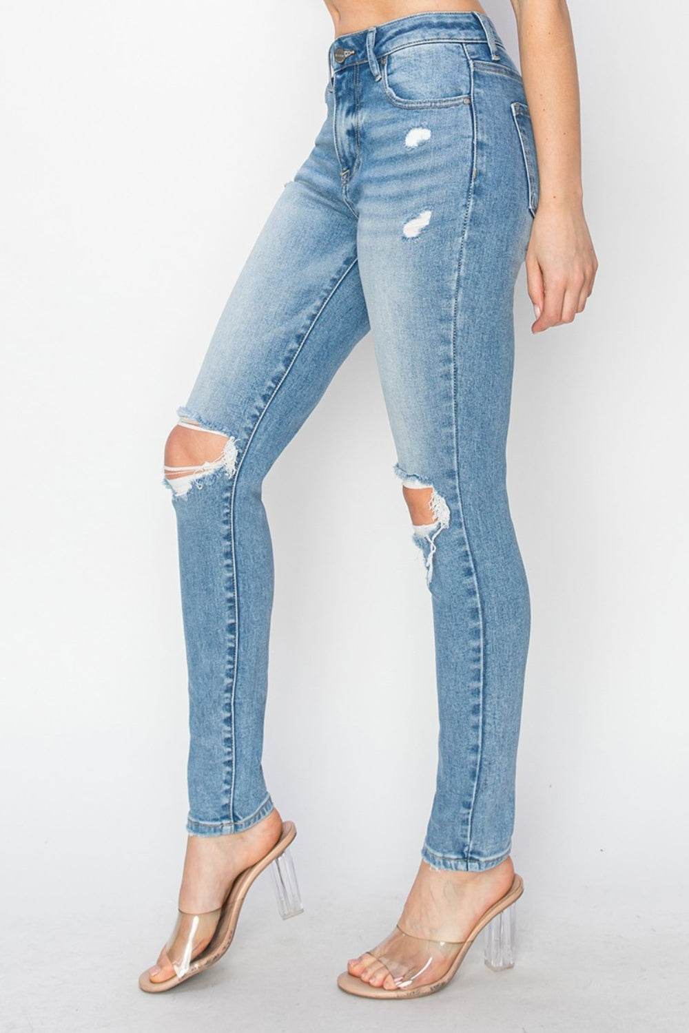 Risen Full Size High Rise Knee Distressed Skinny Jeans - DaTrendStore.Com