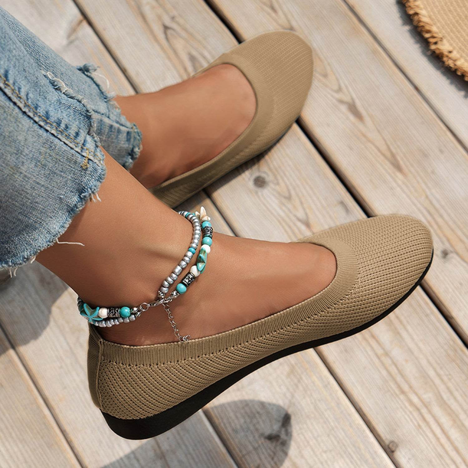 Round Toe Knit Ballet Flats - DaTrendStore.Com