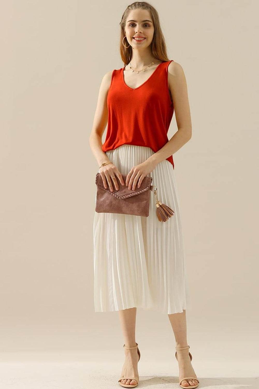 Ninexis Full Size V-Neck Curved Hem Tank - DaTrendStore.Com