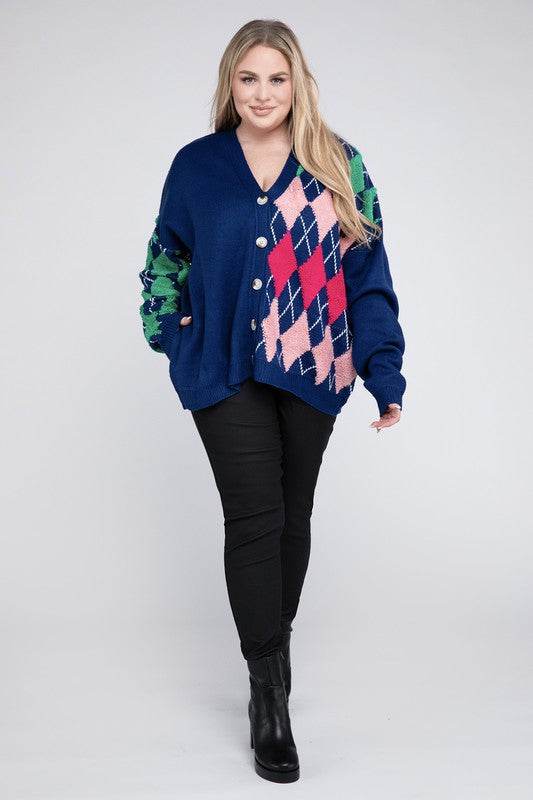 Plus V Neck Button Front Cardigan - DaTrendStore.Com