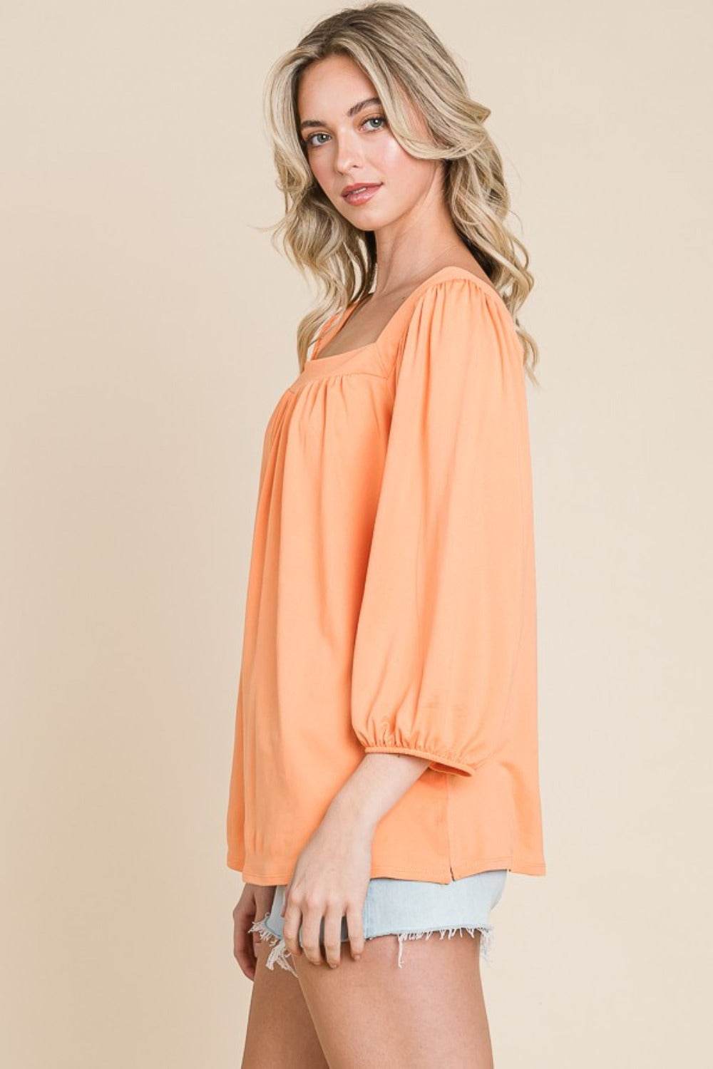 Culture Code Square Neck Puff Sleeve Top - DaTrendStore.Com