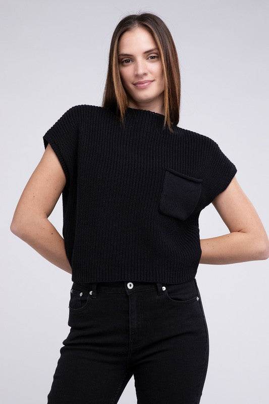 Mock Neck Short Sleeve Cropped Sweater - DaTrendStore.Com