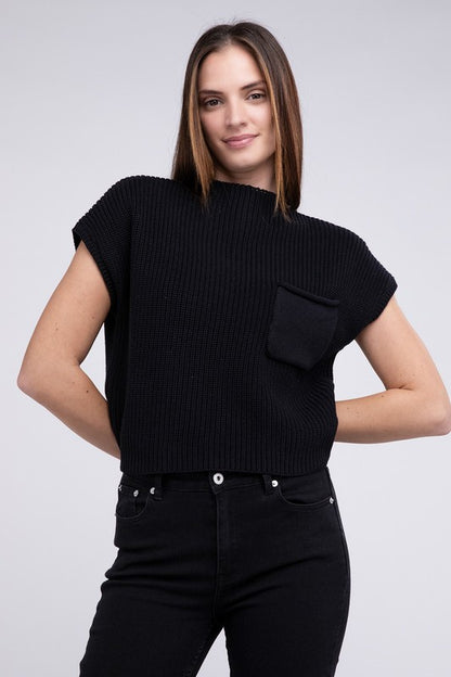 Mock Neck Short Sleeve Cropped Sweater