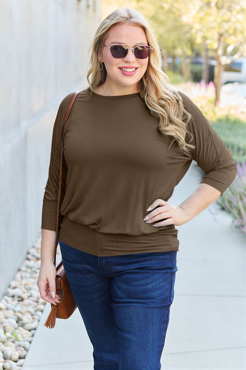 Basic Bae Full Size Round Neck Batwing Sleeve Top - DaTrendStore.Com
