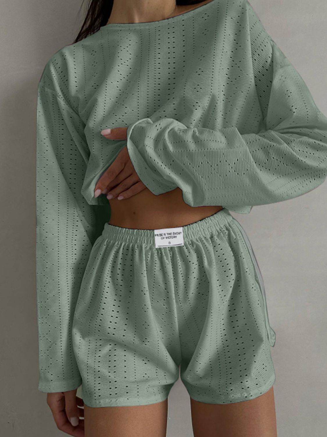 Eyelet Round Neck Top and Shorts Set - DaTrendStore.Com