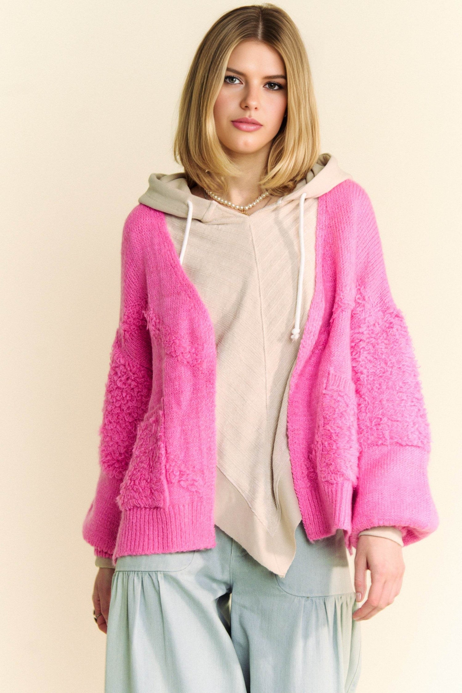 Davi & Dani Side Slit Open Front Long Sleeve Cardigan - DaTrendStore.Com