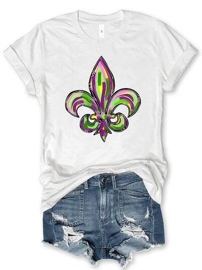 Mardi Gras Graphic Round Neck Short Sleeve T-Shirt - DaTrendStore.Com