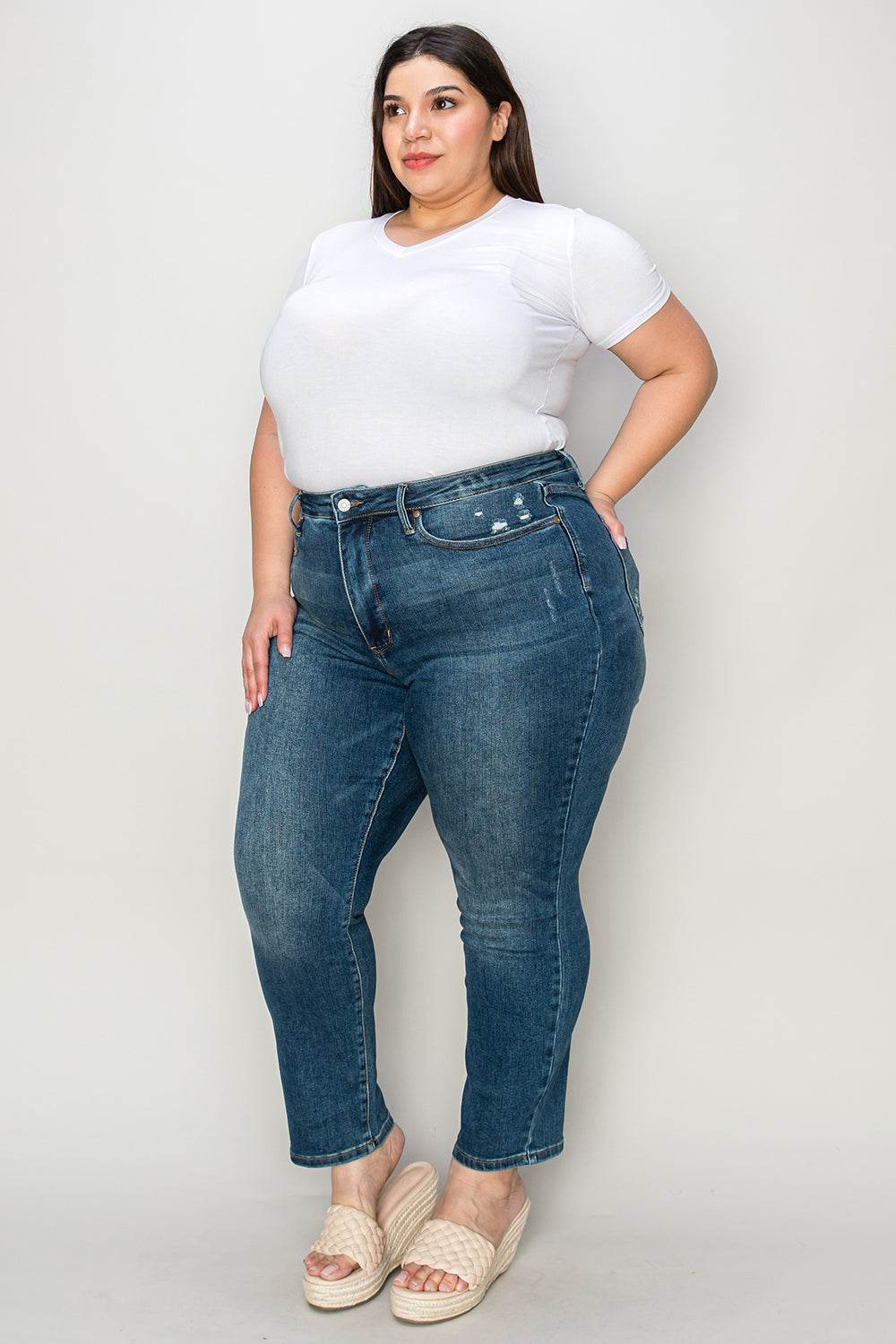 Judy Blue Full Size Tummy Control High Waist Slim Jeans - DaTrendStore.Com