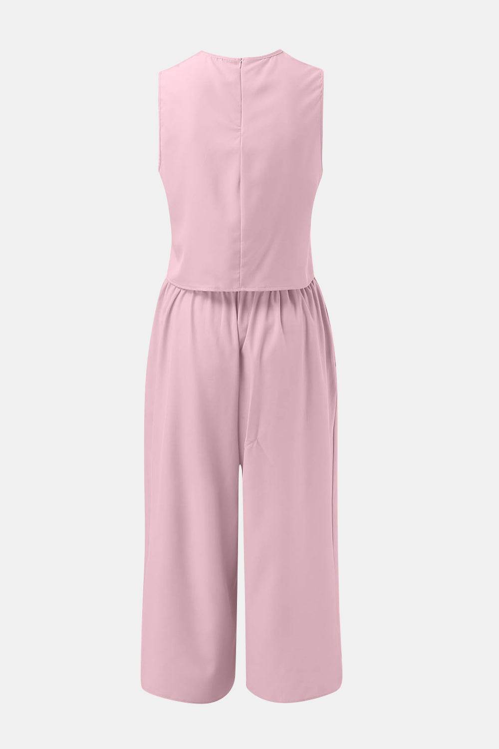 Round Neck Top and Wide Leg Pants Set - DaTrendStore.Com