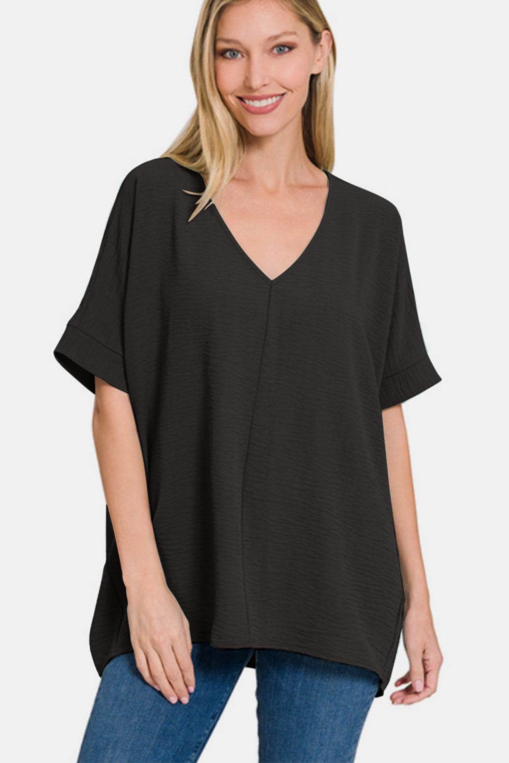 Zenana Full Size V-Neck Short Sleeve Top - DaTrendStore.Com