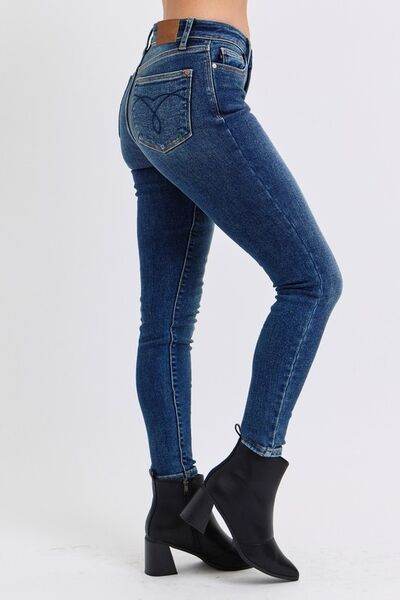 Judy Blue Full Size Run Mid-Rise Waist Skinny Jeans with Thermal Lining - DaTrendStore.Com