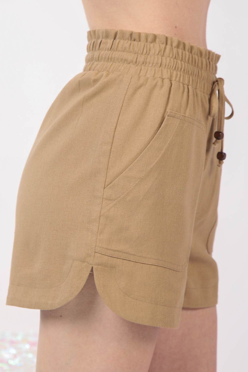 VERY J Drawstring Elastic Waist Linen Shorts - DaTrendStore.Com