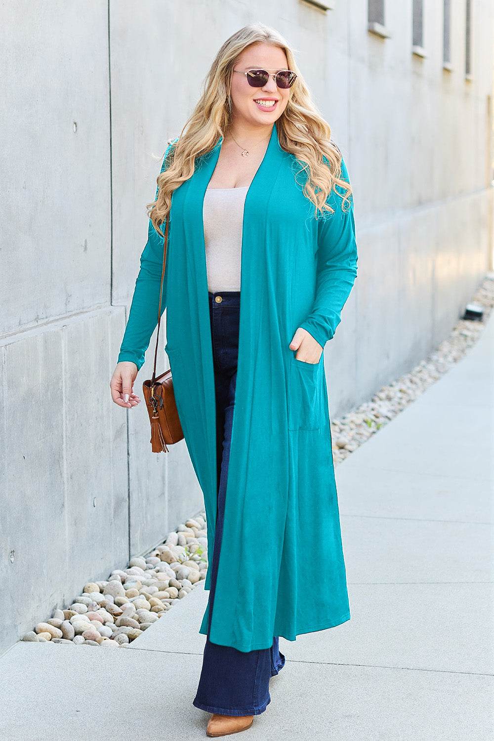Basic Bae Full Size Open Front Long Sleeve Cover Up - DaTrendStore.Com
